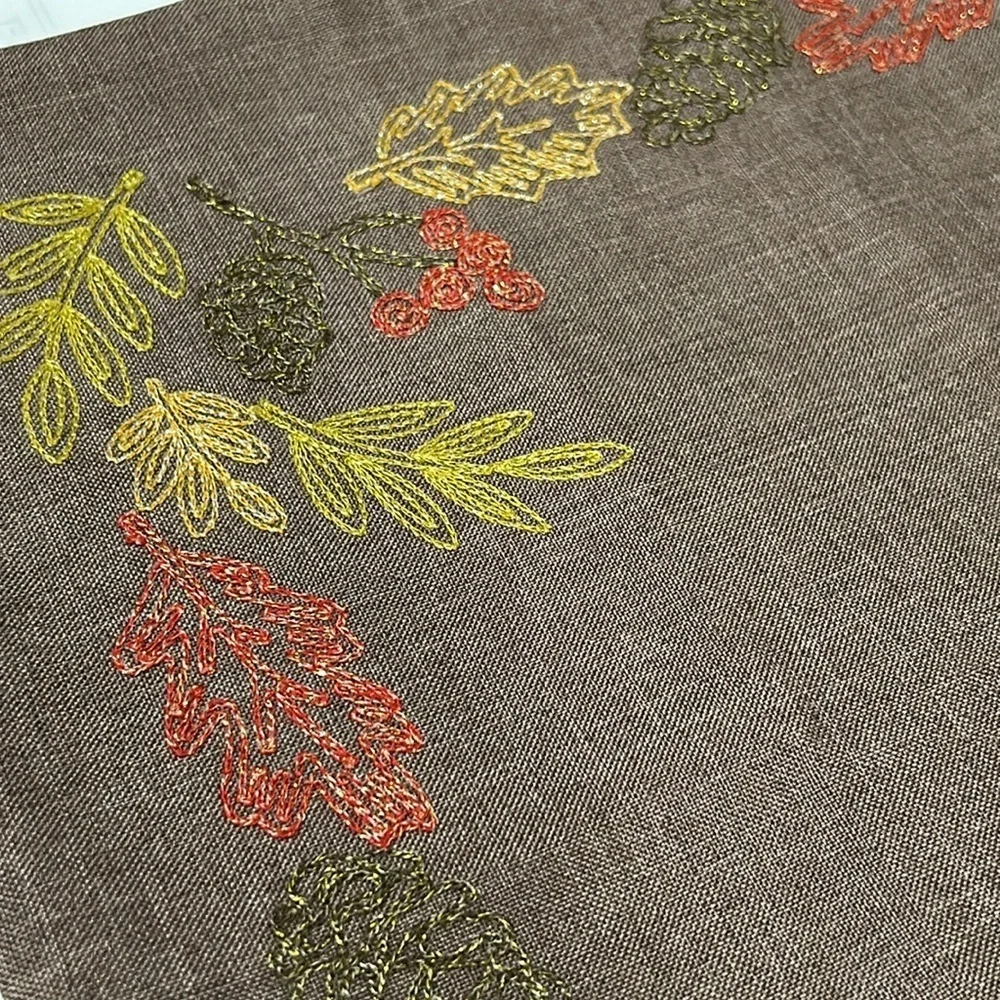 Brown and Red Leaf Embroidered Accent Pillow Cover